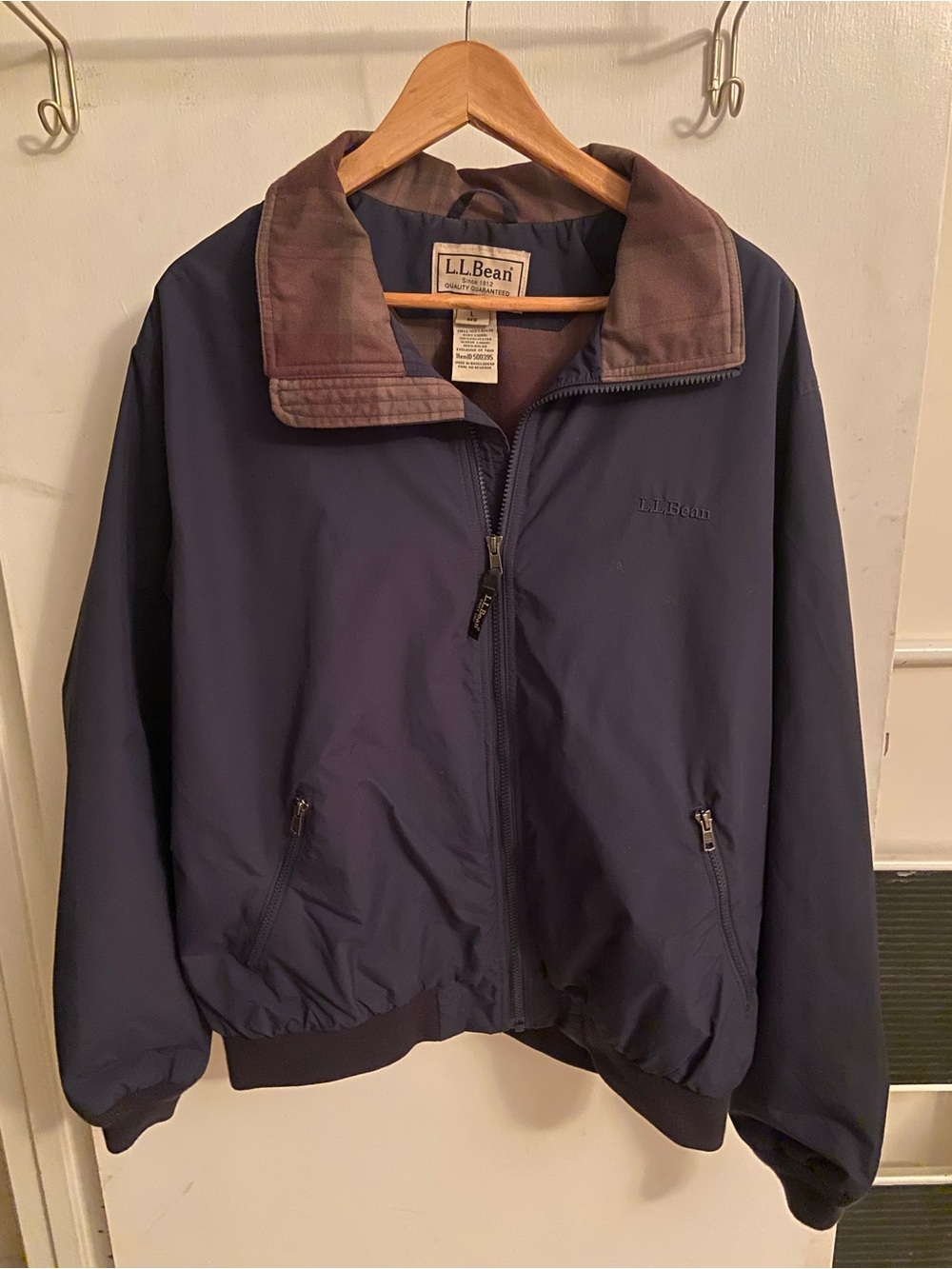 Sz L! Mens LL Bean collard zip up jacket- Navy